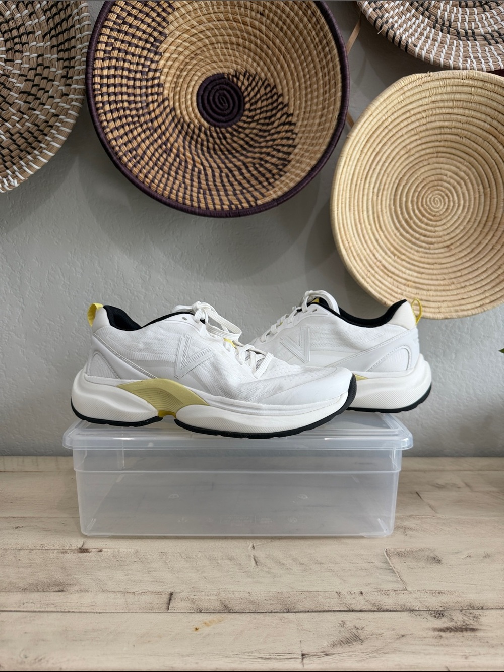 Vionic White Sneakers with Yellow and Black Accents